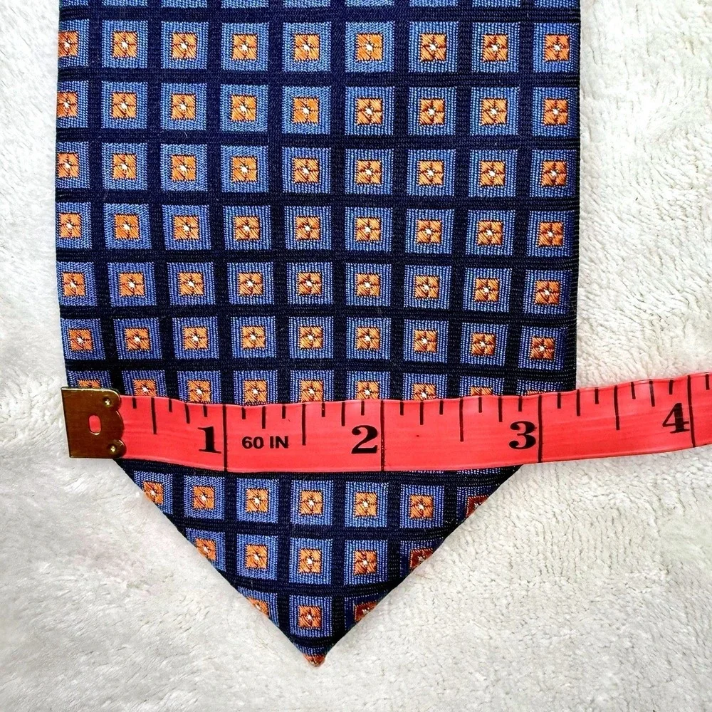 Tommy Hilfiger Blue Orange Geometric 100%‎ Silk Necktie